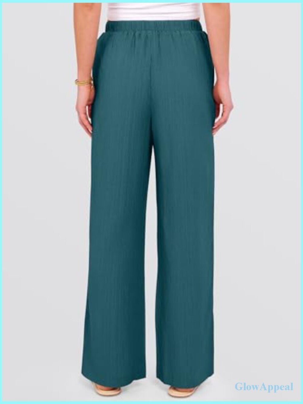 Wide Leg Beach Pants Elastic Waist Flowy Palazzo Trousers with Pockets - Picture 4 of 7